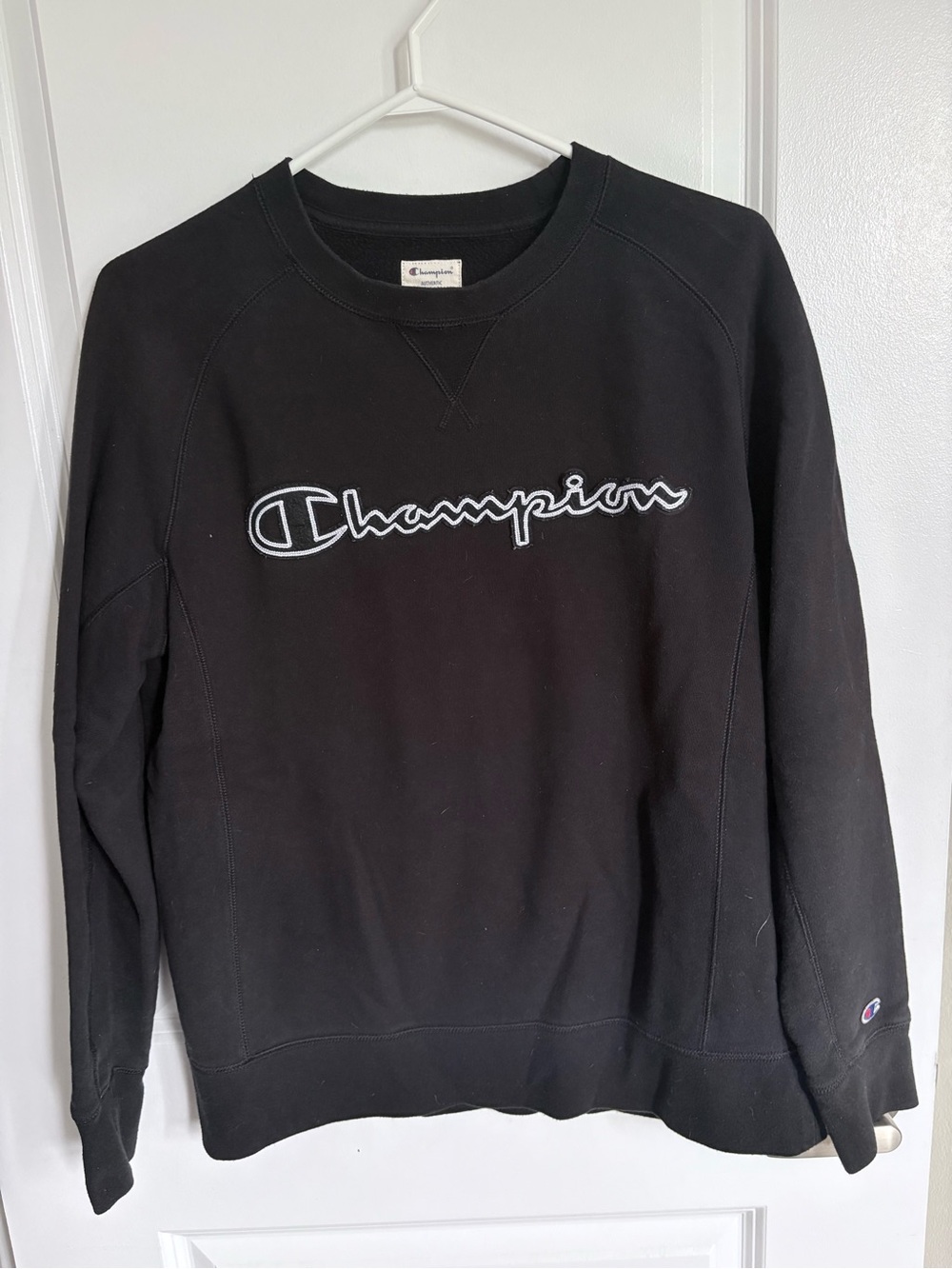 Champion Black Crewneck with White embroidered Logo
